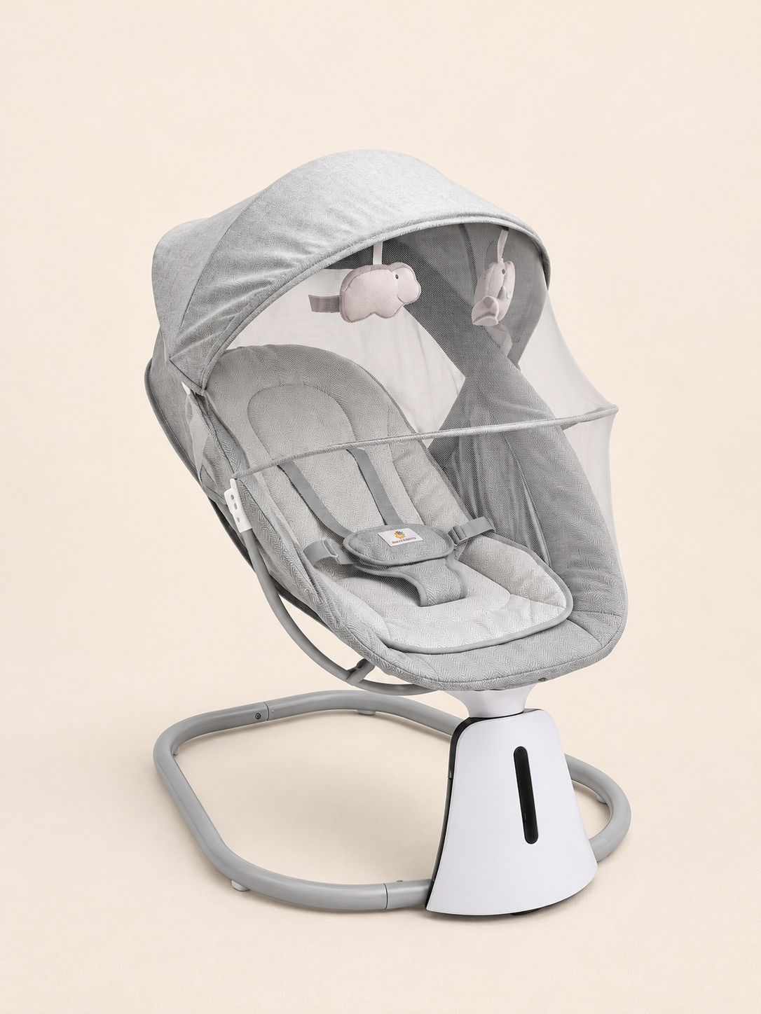 Baby rocker bouncer with canopy and mosquito net, grey