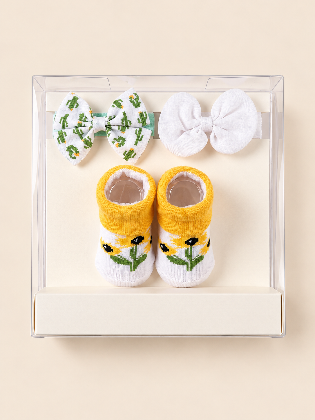 Baby Socks & Bow Headband Gift Set, Yellow