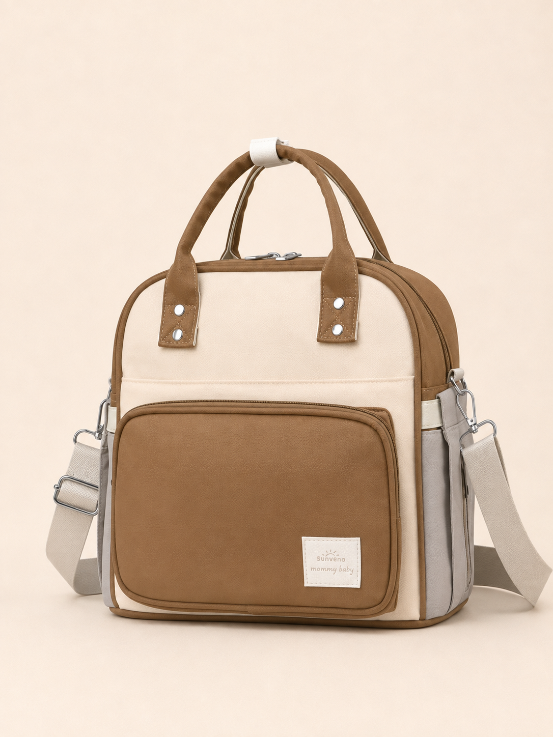 Sunveno Mommy Baby Diaper Bag, Brown and Cream
