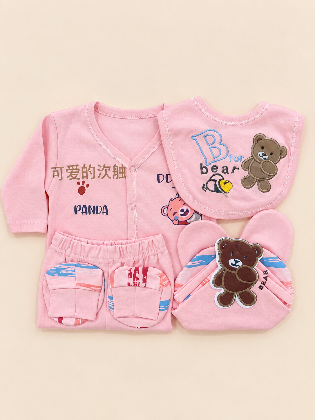 Pastel Pink Baby Bear Outfit Set