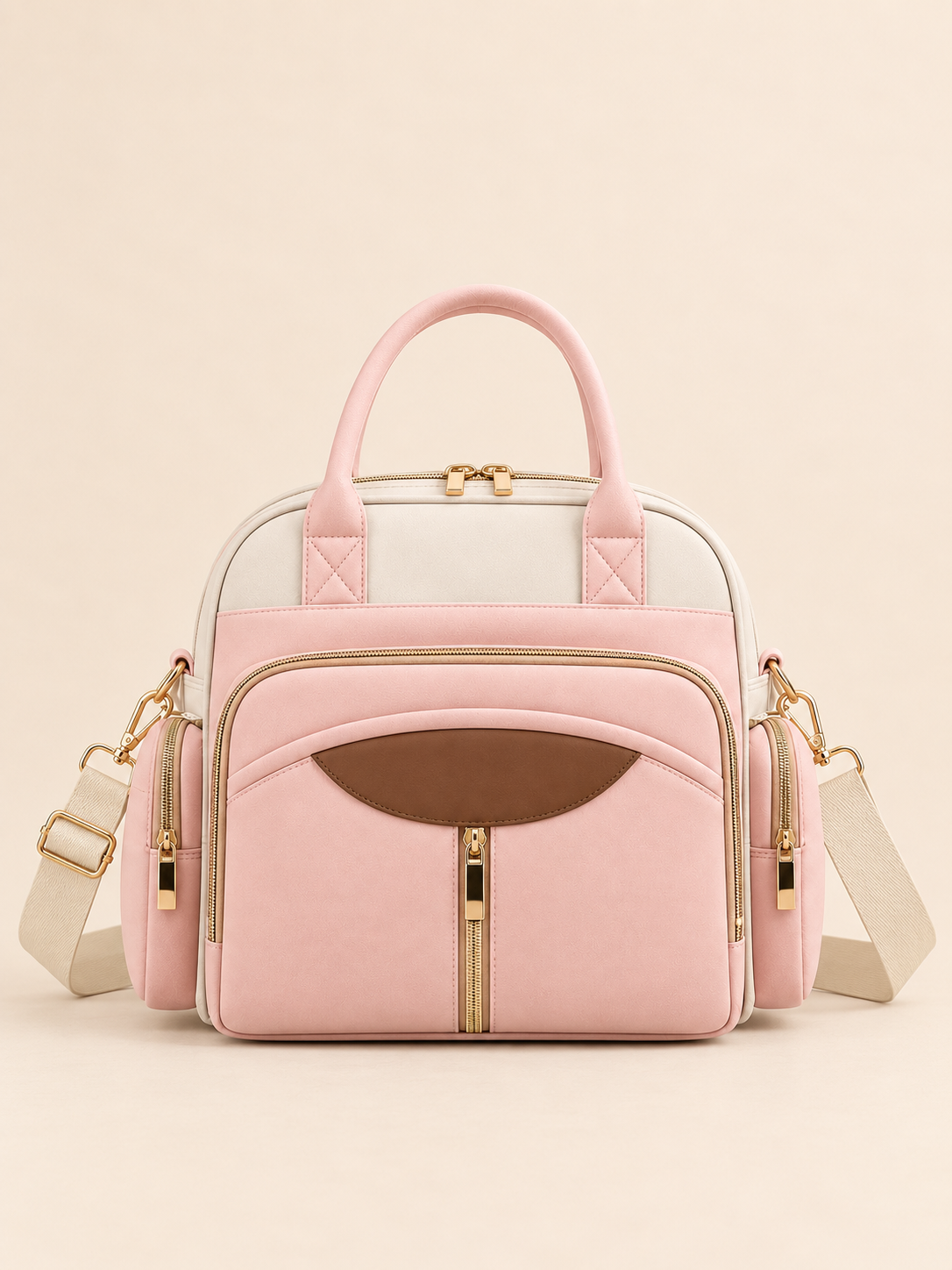Blush Satchel Diaper Bag, Pink and Cream