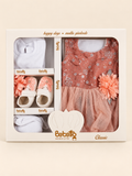 Bebetto baby girl frock gift set, peach