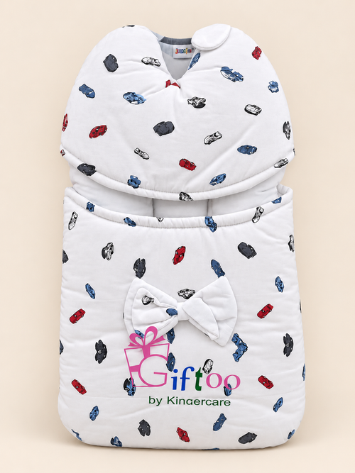 Baby carry nest with car print, white